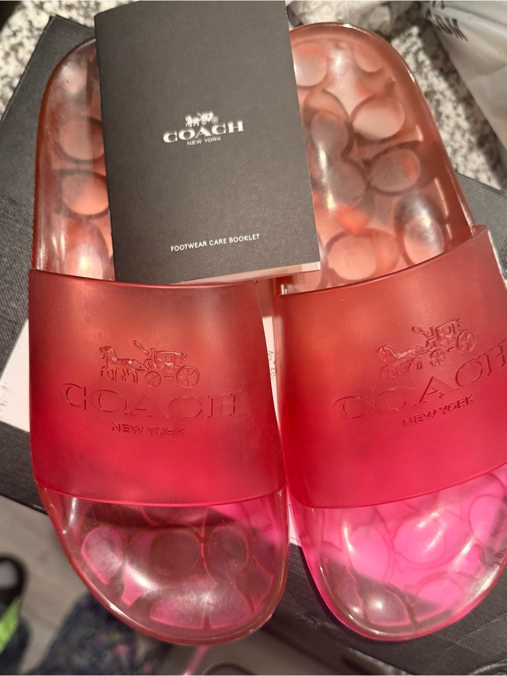 Coach Red to Pink Ombre Transparent Slide Sandals